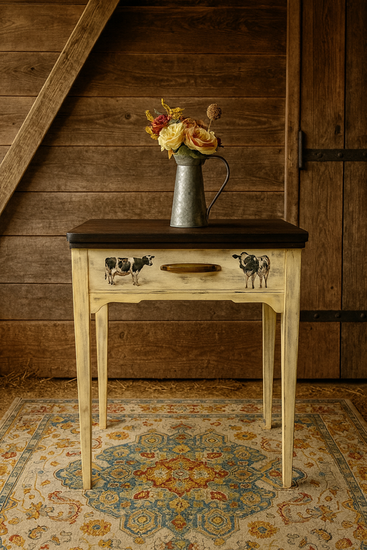 Antique cow-theme sewing table