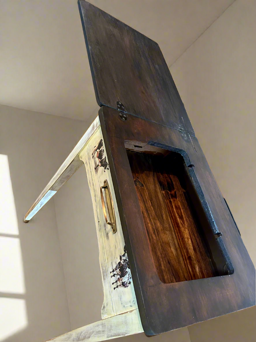 Antique cow-theme sewing table